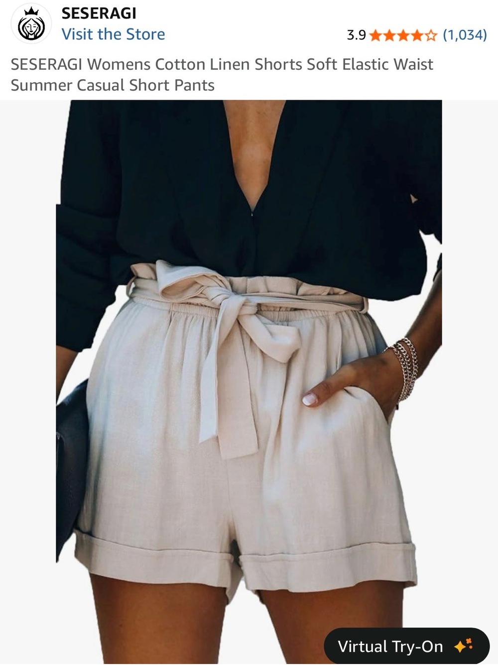 High-Waist Cream Paperbag Linen Shorts with Tie Belt